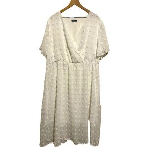 Swiss Dot Contrast Lace V-Neck Dress